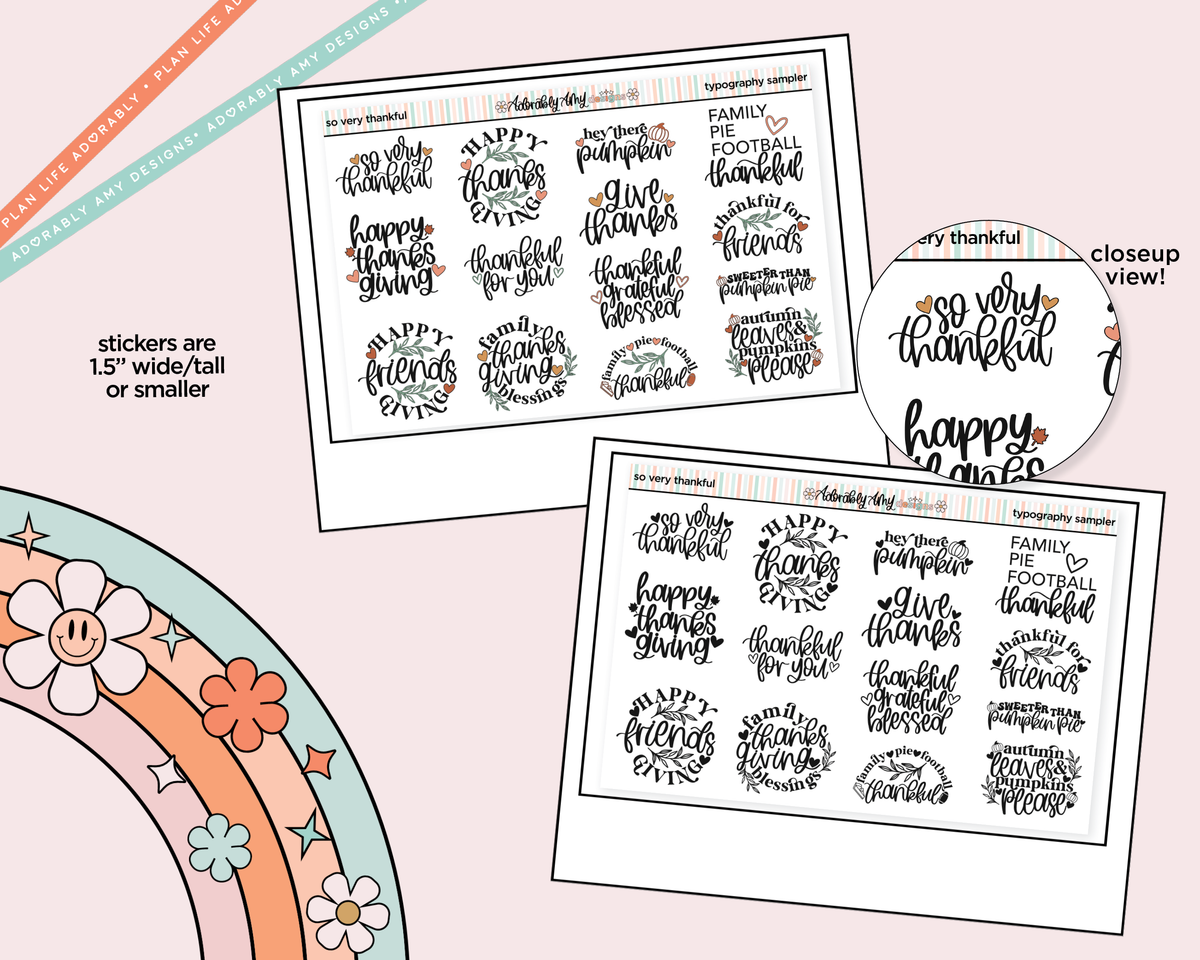 So Very Thankful Typography Sampler Planner Stickers - Adorably Amy Designs