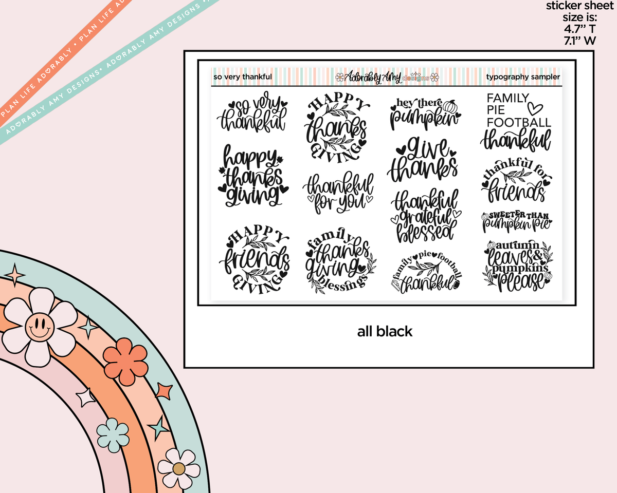 So Very Thankful Typography Sampler Planner Stickers - Adorably Amy Designs