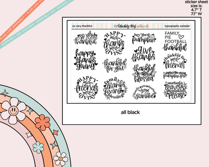 So Very Thankful Typography Sampler Planner Stickers - Adorably Amy Designs