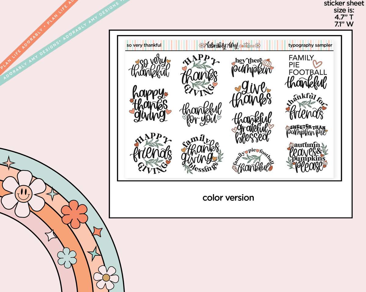 So Very Thankful Typography Sampler Planner Stickers - Adorably Amy Designs