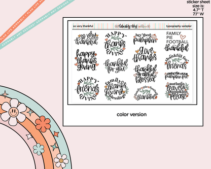 So Very Thankful Typography Sampler Planner Stickers - Adorably Amy Designs