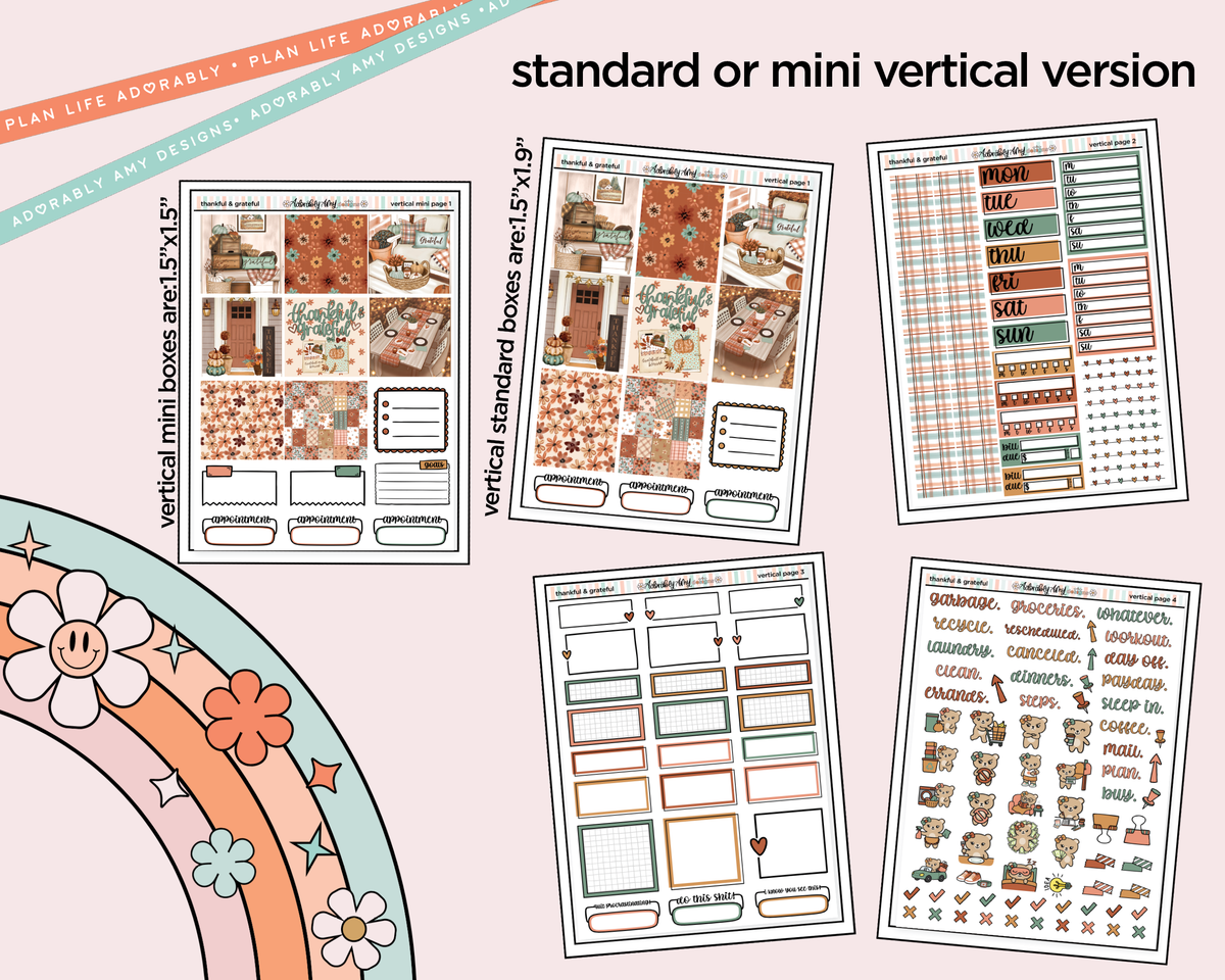 Vertical Thankful & Grateful Collection Kit for Vertical Standard Size Planners or Insert - Adorably Amy Designs