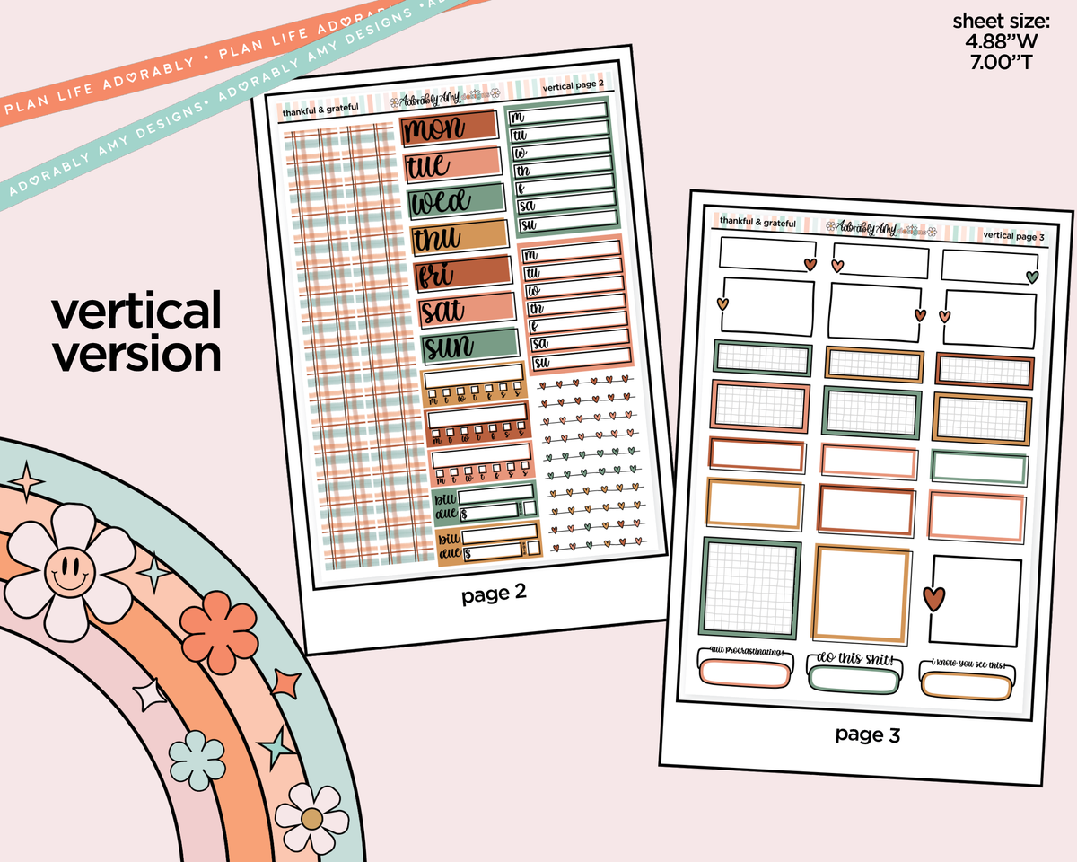 Vertical Thankful & Grateful Collection Kit for Vertical Standard Size Planners or Insert - Adorably Amy Designs