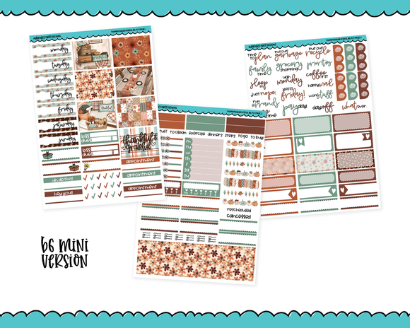 Mini B6 Thankful & Grateful Fall Thanksgiving Themed Weekly Planner Sticker Kit sized for ANY Vertical Insert