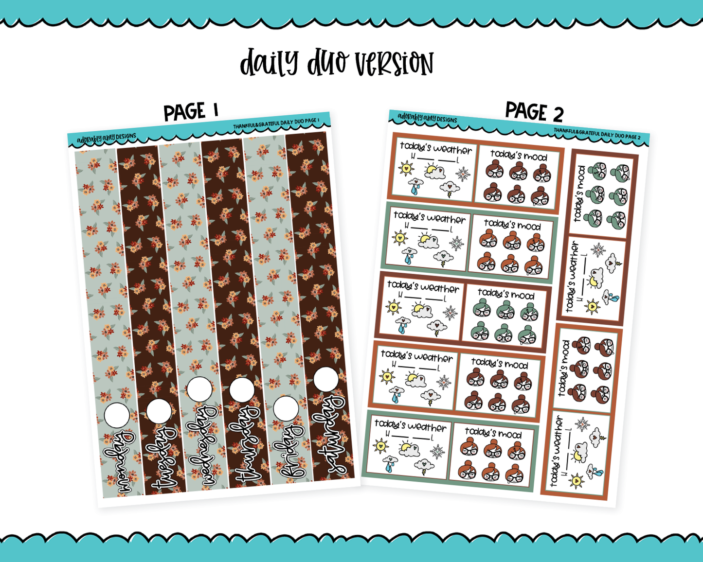 Daily Duo Thankful & Grateful Thanksgiving FallThemed Weekly Planner Sticker Kit for Daily Duo Planner