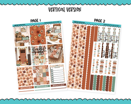 Vertical Thankful & Grateful Thanksgiving Fall Themed Planner Sticker Kit for Vertical Standard Size Planners or Inserts