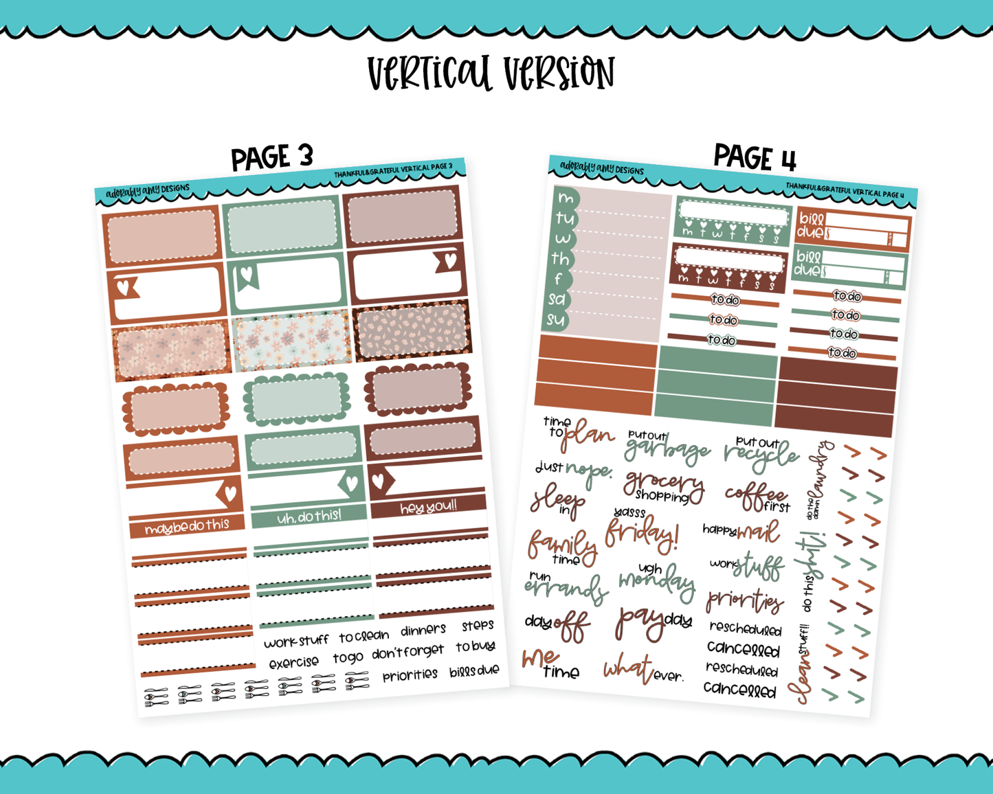 Vertical Thankful & Grateful Thanksgiving Fall Themed Planner Sticker Kit for Vertical Standard Size Planners or Inserts