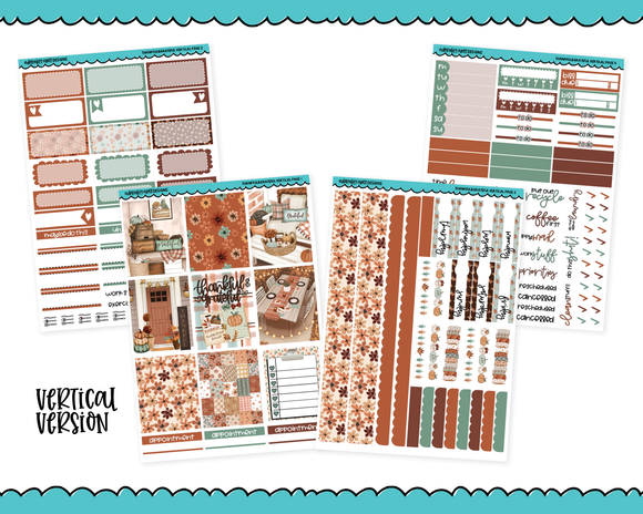 Vertical Thankful & Grateful Thanksgiving Fall Themed Planner Sticker Kit for Vertical Standard Size Planners or Inserts