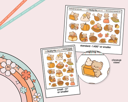 Thanksgiving Feast Bear Kawaii Deco Samplers in 3 Sizes Decorative Planner Stickers - Adorably Amy Designs