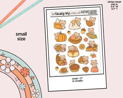Thanksgiving Feast Bear Kawaii Deco Samplers in 3 Sizes Decorative Planner Stickers - Adorably Amy Designs