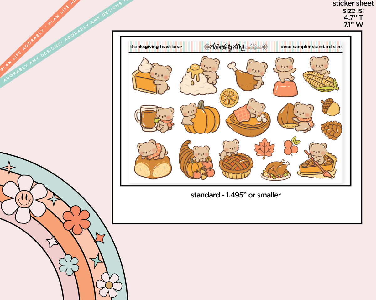 Thanksgiving Feast Bear Kawaii Deco Samplers in 3 Sizes Decorative Planner Stickers - Adorably Amy Designs