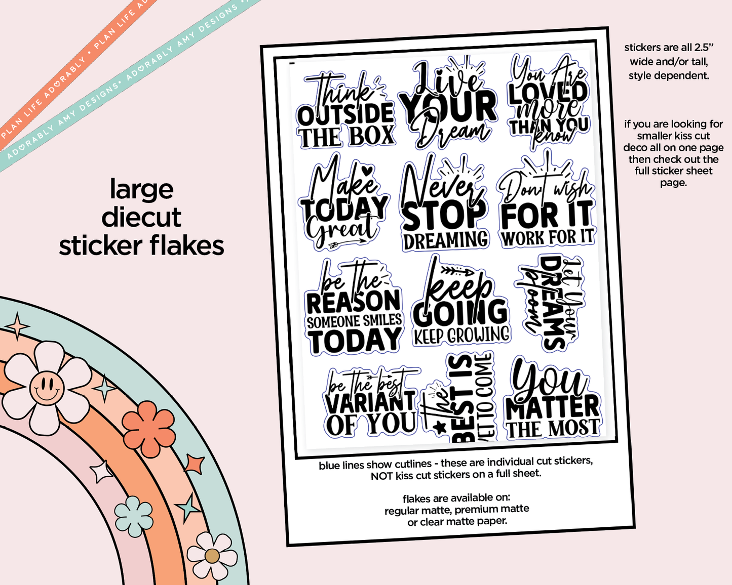 Think Outside the Box Motivational Typography Sampler Planner Stickers