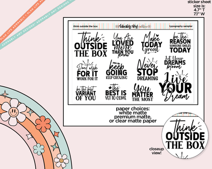 Think Outside the Box Motivational Typography Sampler Planner Stickers