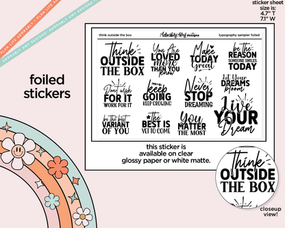 Foiled Think Outside the Box Deco Typography Sampler Planner Stickers