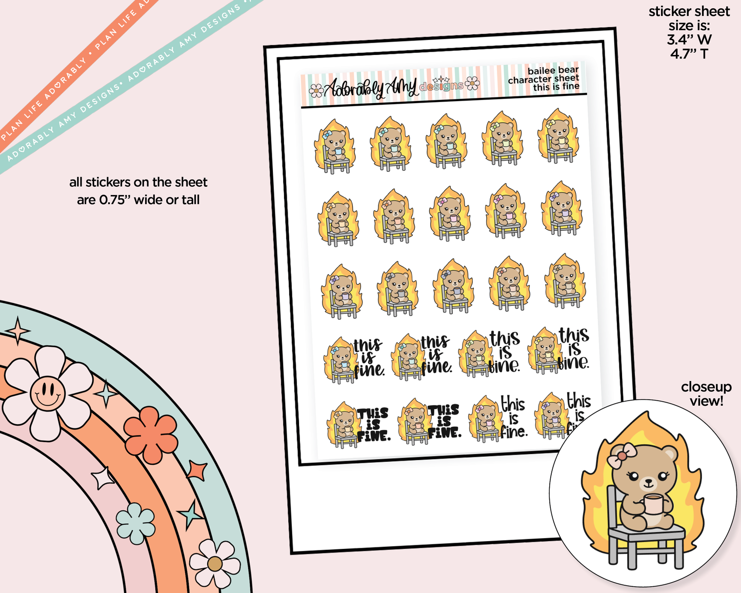 Bailee Bear This is Fine Decoration Character Planner Stickers