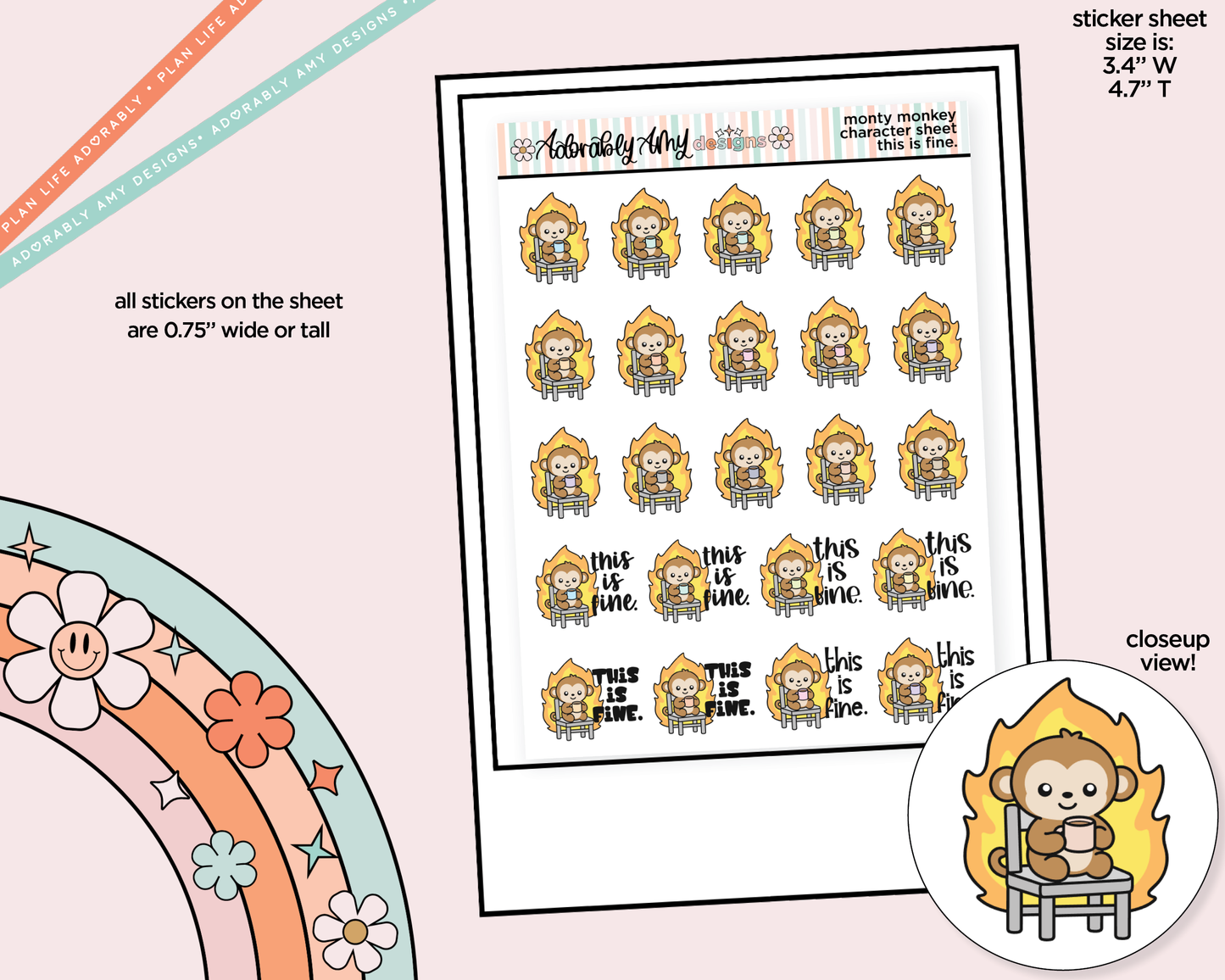 Monty the Monkey This is Fine Decoration Character Planner Stickers