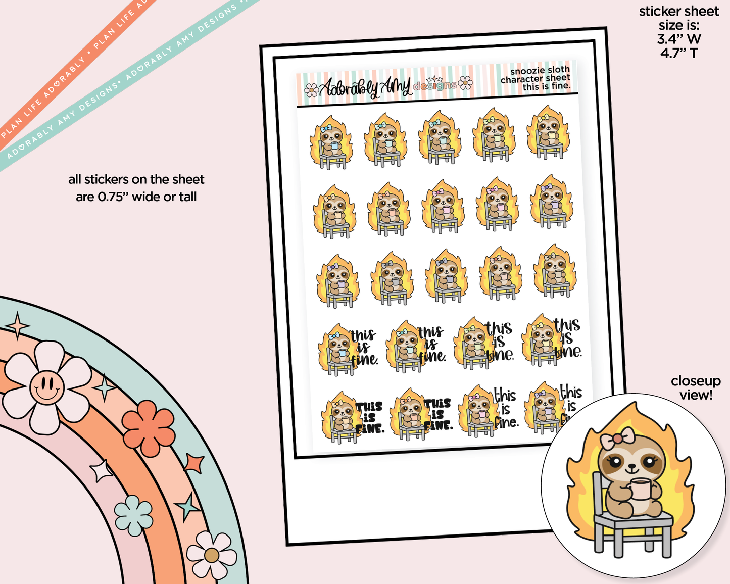 Snoozie Sloth This is Fine Decoration Character Planner Stickers