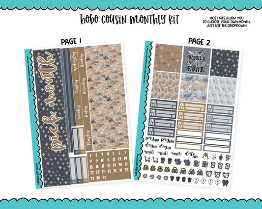 Hobonichi Cousin Monthly Pick Your Month Tiny Dinos Themed Planner Sticker Kit for Hobo Cousin or Similar Planners