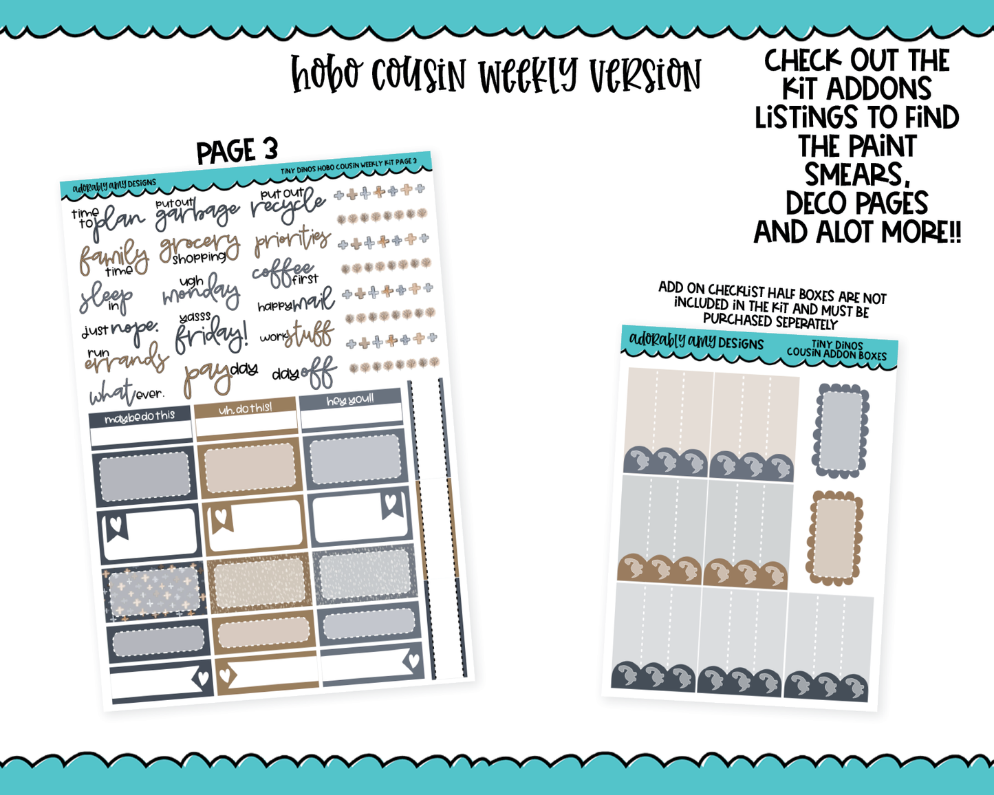 Hobonichi Cousin Weekly Tiny Dinos Themed Planner Sticker Kit for Hobo Cousin or Similar Planners