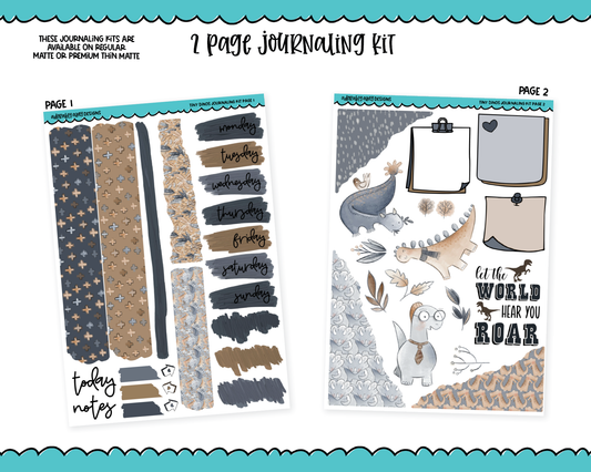 Journaling Kit Tiny Dinos Themed Planner Sticker Kit in White OR Black for Blackout Planners