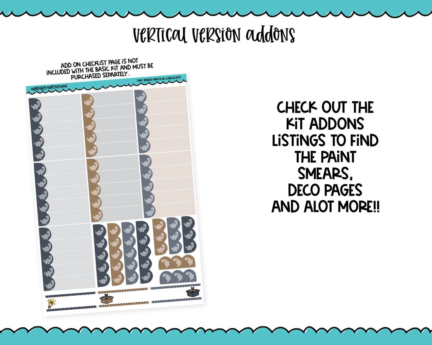 Vertical Tiny Dinos Themed Planner Sticker Kit for Vertical Standard Size Planners or Inserts