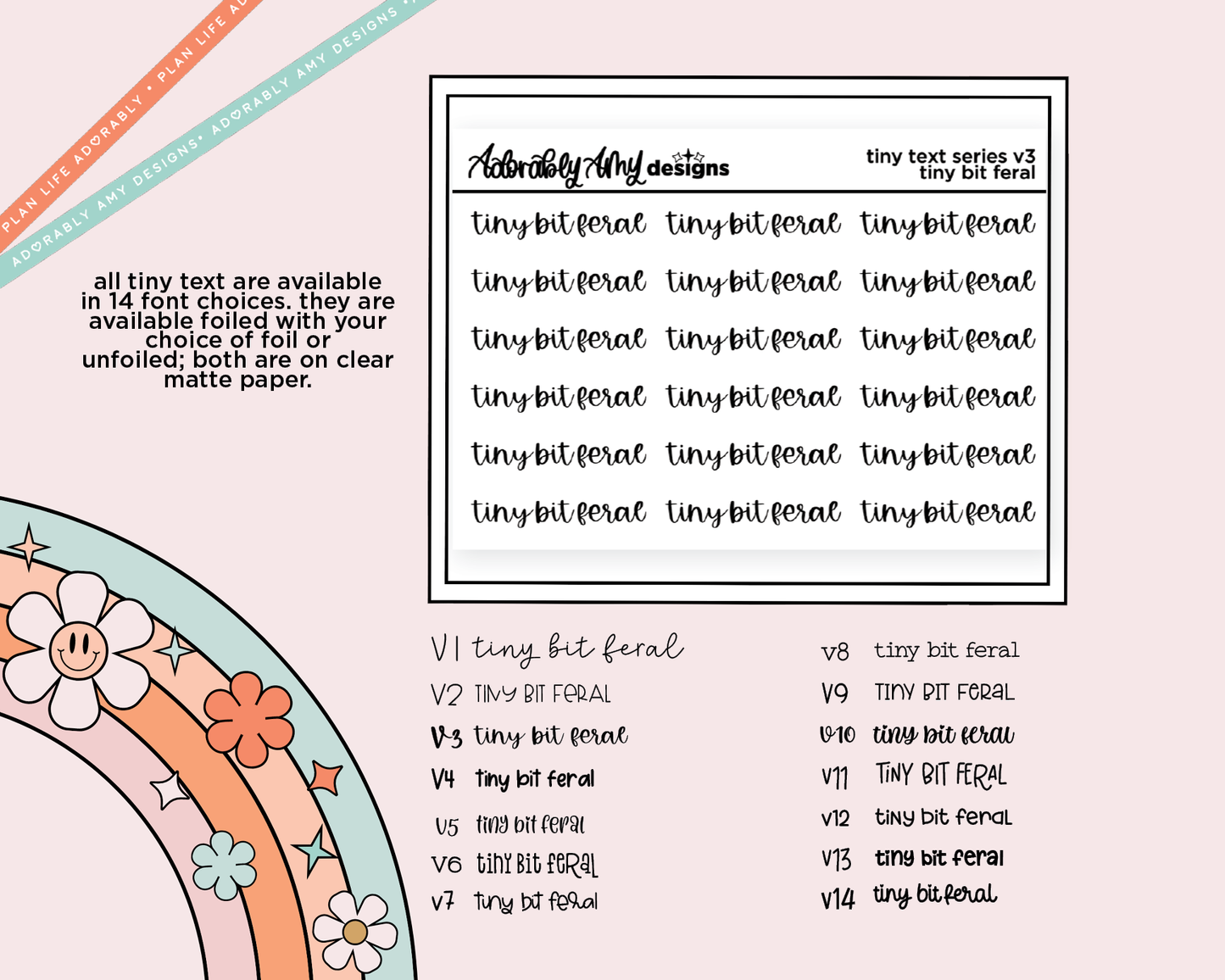 Foiled Tiny Text Series - Tiny Bit Feral Checklist Size Planner Sticker Sheet