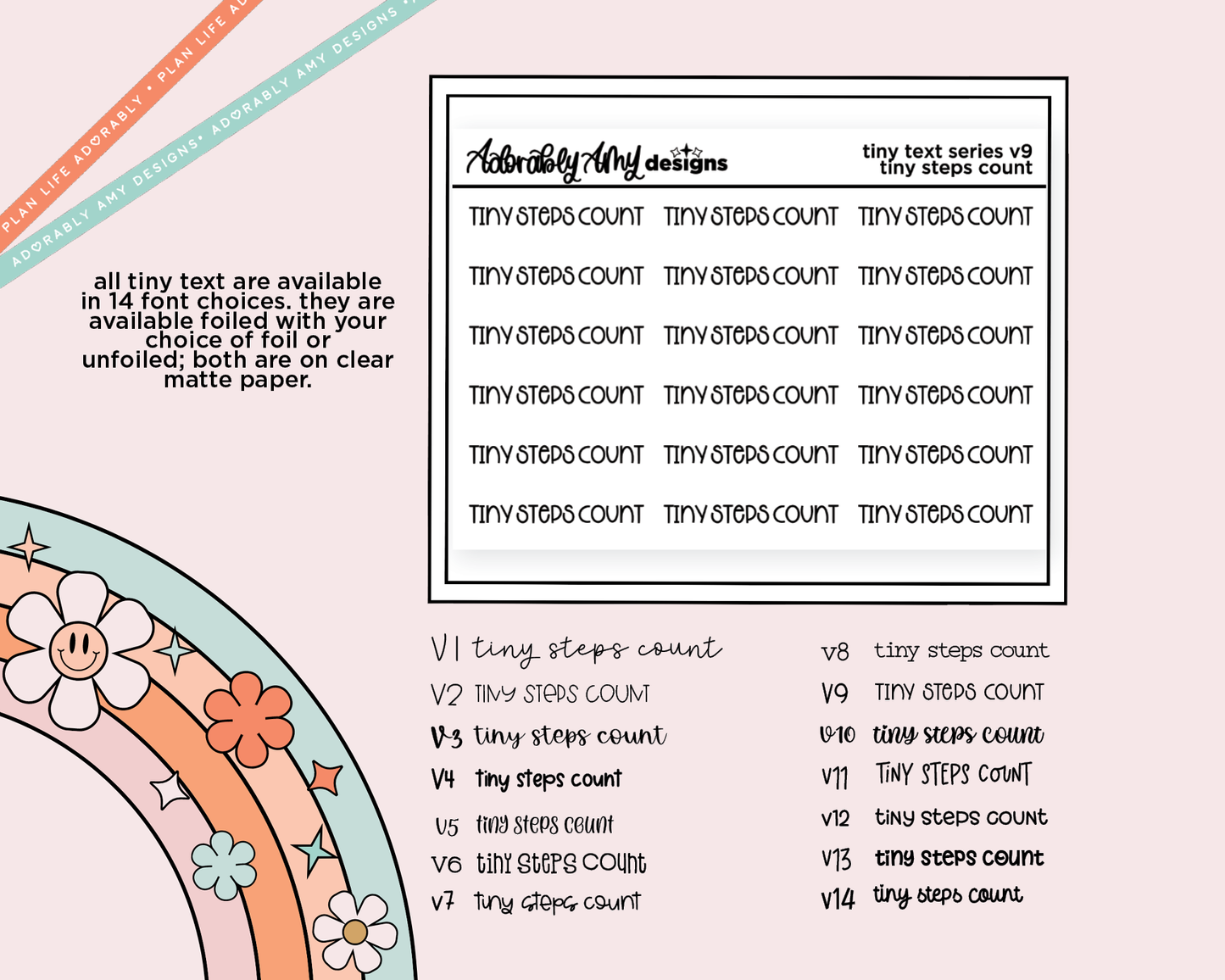 Foiled Tiny Text Series - Tiny Steps Count Checklist Size Planner Sticker Sheet