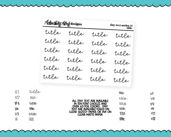 Foiled Tiny Text Series - Title: Checklist Size Planner Stickers for any Planner or Insert