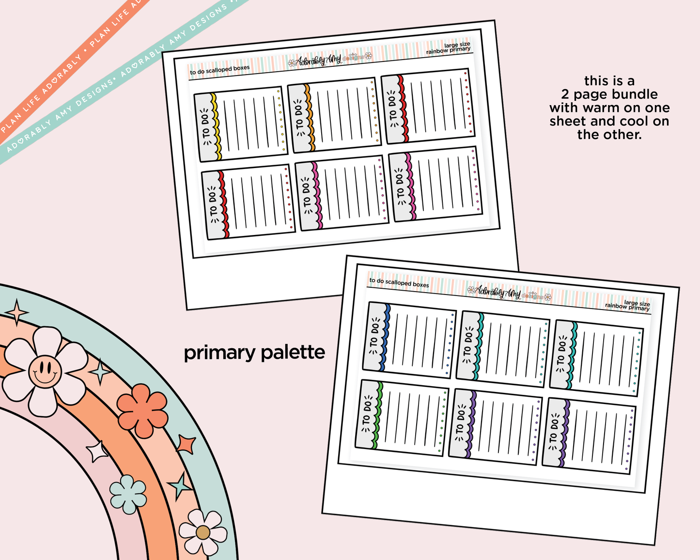 Rainbow Doodled To Do Scallop Boxes Large/Jumbo Size Planner Stickers