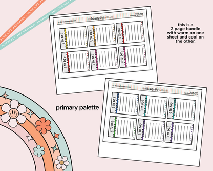Rainbow Doodled To Do Scallop Boxes Large/Jumbo Size Planner Stickers