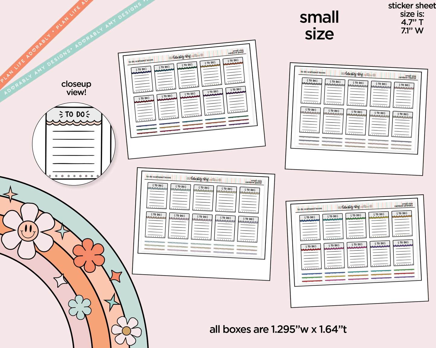 Rainbow Doodled To Do Scalloped Boxes Small Size Planner Stickers