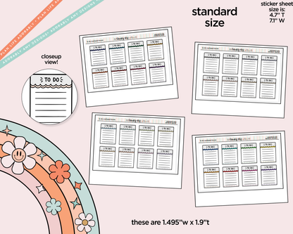 Rainbow Doodled To Do Scallop Boxes Standard Size Planner Stickers