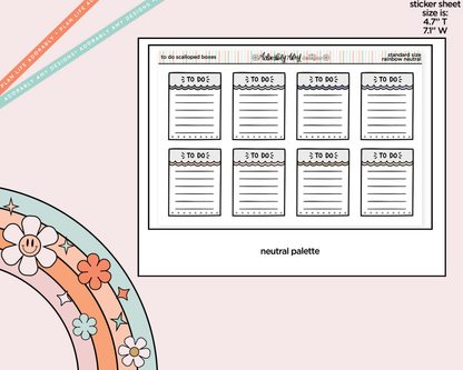 Rainbow Doodled To Do Scallop Boxes Standard Size Planner Stickers