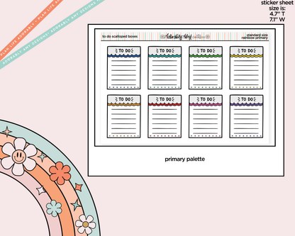 Rainbow Doodled To Do Scallop Boxes Standard Size Planner Stickers