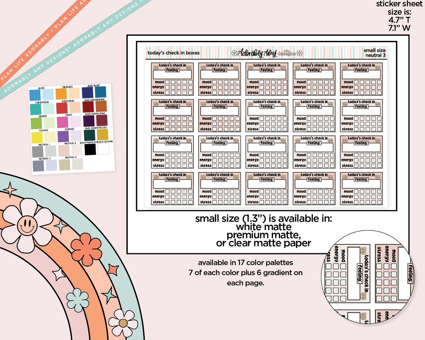 Small Rainbow Today's Check In Boxes Planner Stickers for Hobo Cousin or any Planner or Insert