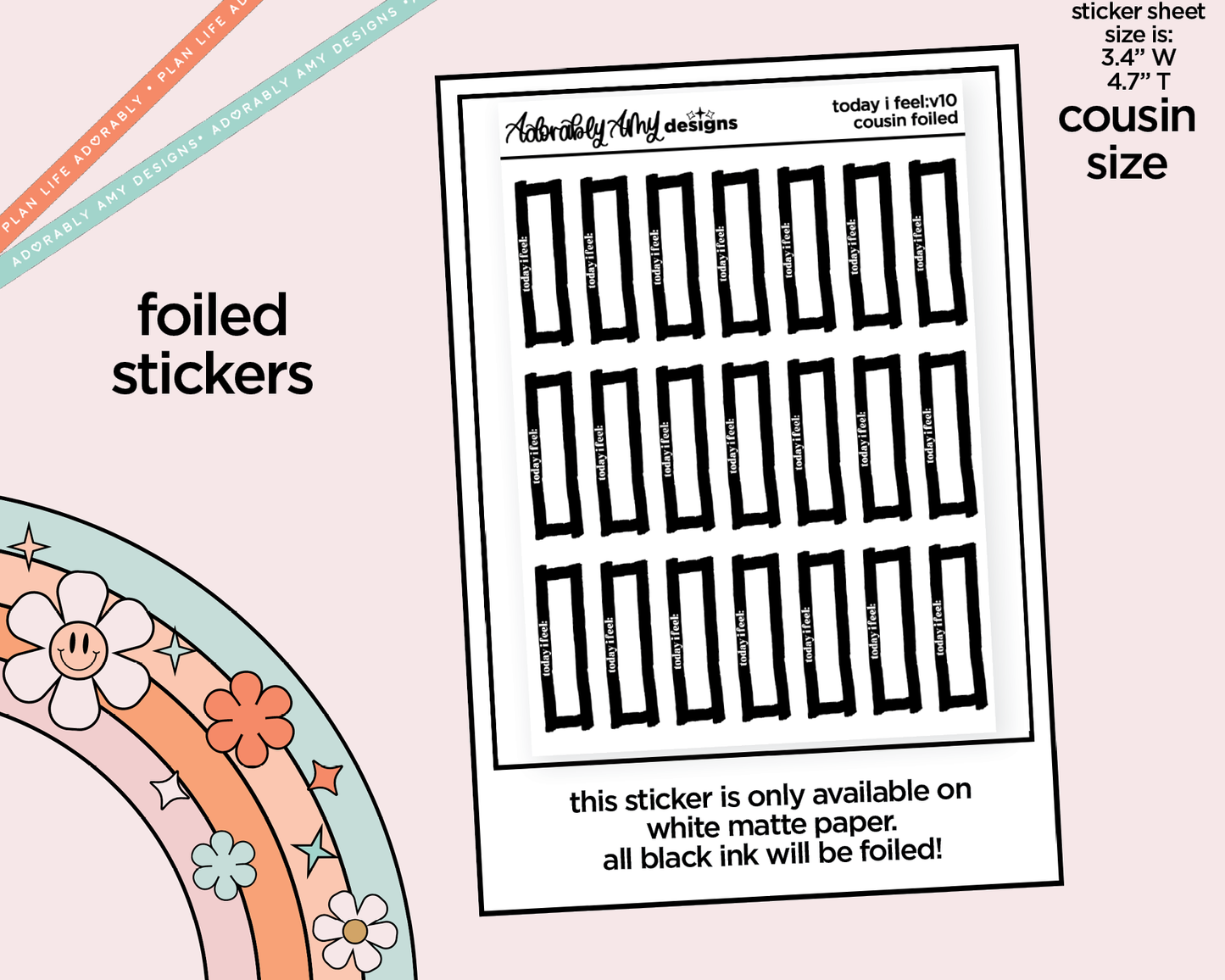 Foiled Hobo Cousin Today I Feel: V10 Planner Stickers for Hobo Cousin or any Planner or Insert