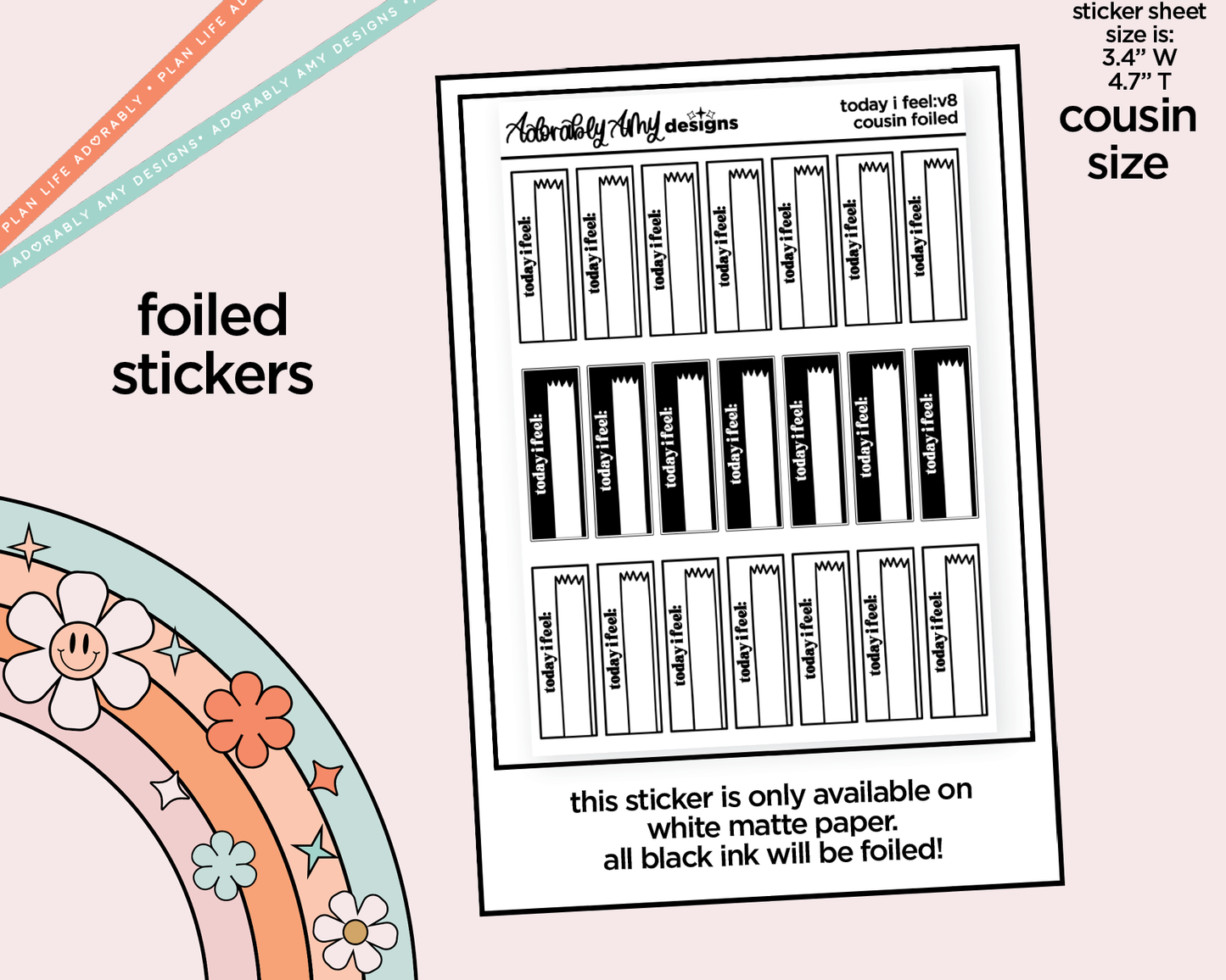 Foiled Hobo Cousin Today I Feel: V8 Planner Stickers for Hobo Cousin or any Planner or Insert