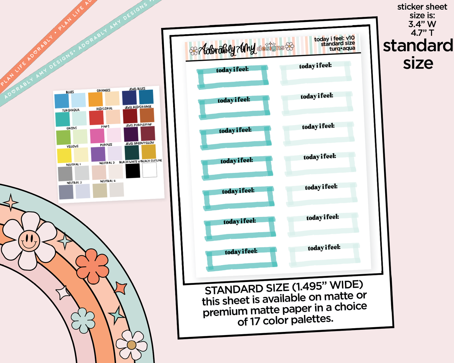 Rainbow Standard Today I Feel: V10 Mood Tracker Boxes Planner Stickers for any size Planners or Inserts