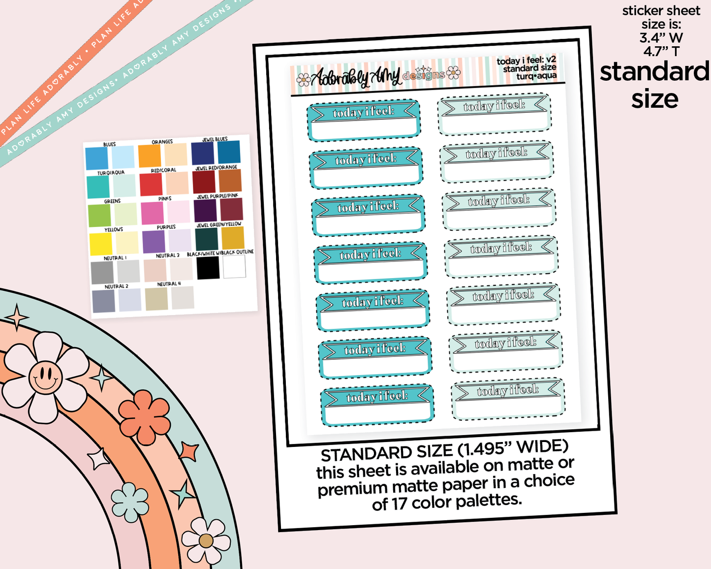 Rainbow Standard Today I Feel: V2 Mood Tracker Boxes Planner Stickers for any size Planners or Inserts