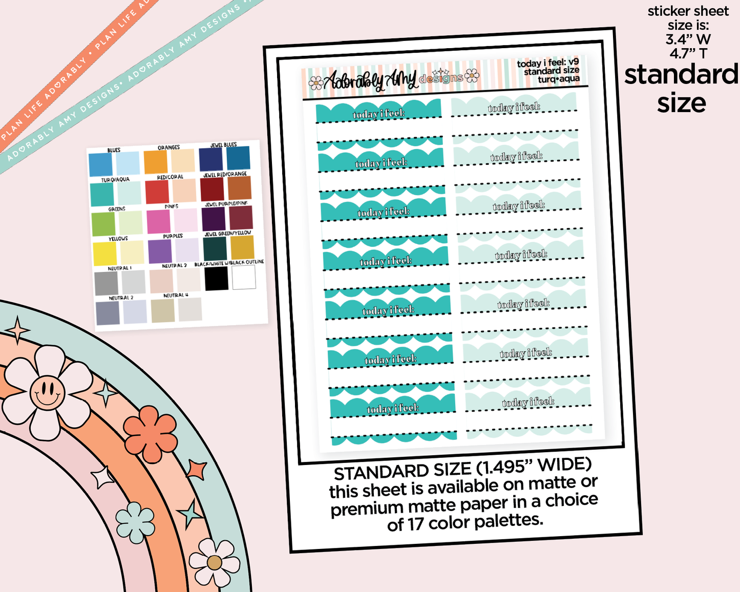 Rainbow Standard Today I Feel: V9 Mood Tracker Boxes Planner Stickers for any size Planners or Inserts