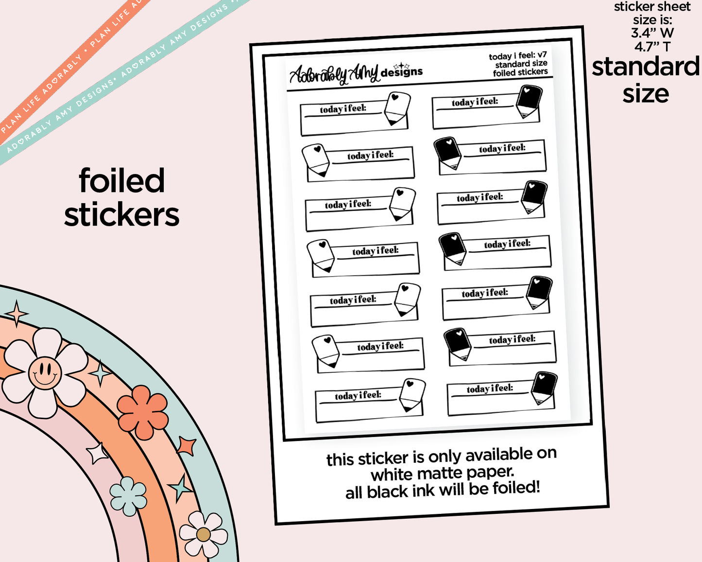 Foiled Today I Feel V7 Boxes Standard Size Planner Stickers for any Planner or Insert