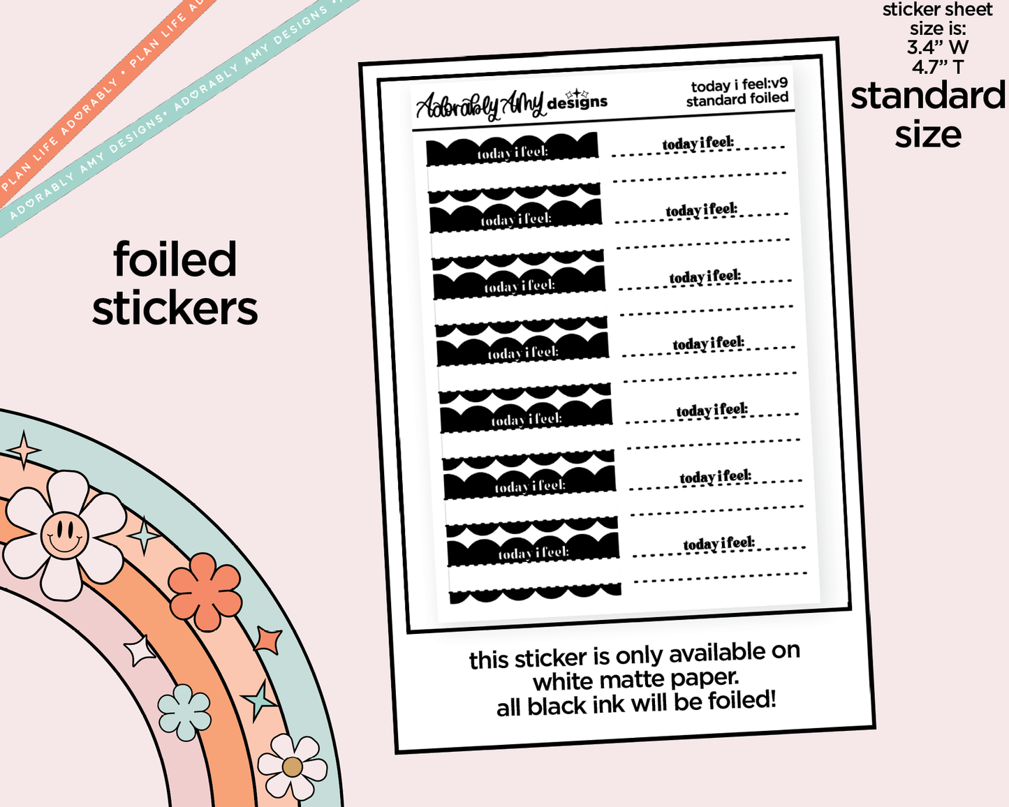 Foiled Today I Feel V9 Boxes Standard Size Planner Stickers for any Planner or Insert