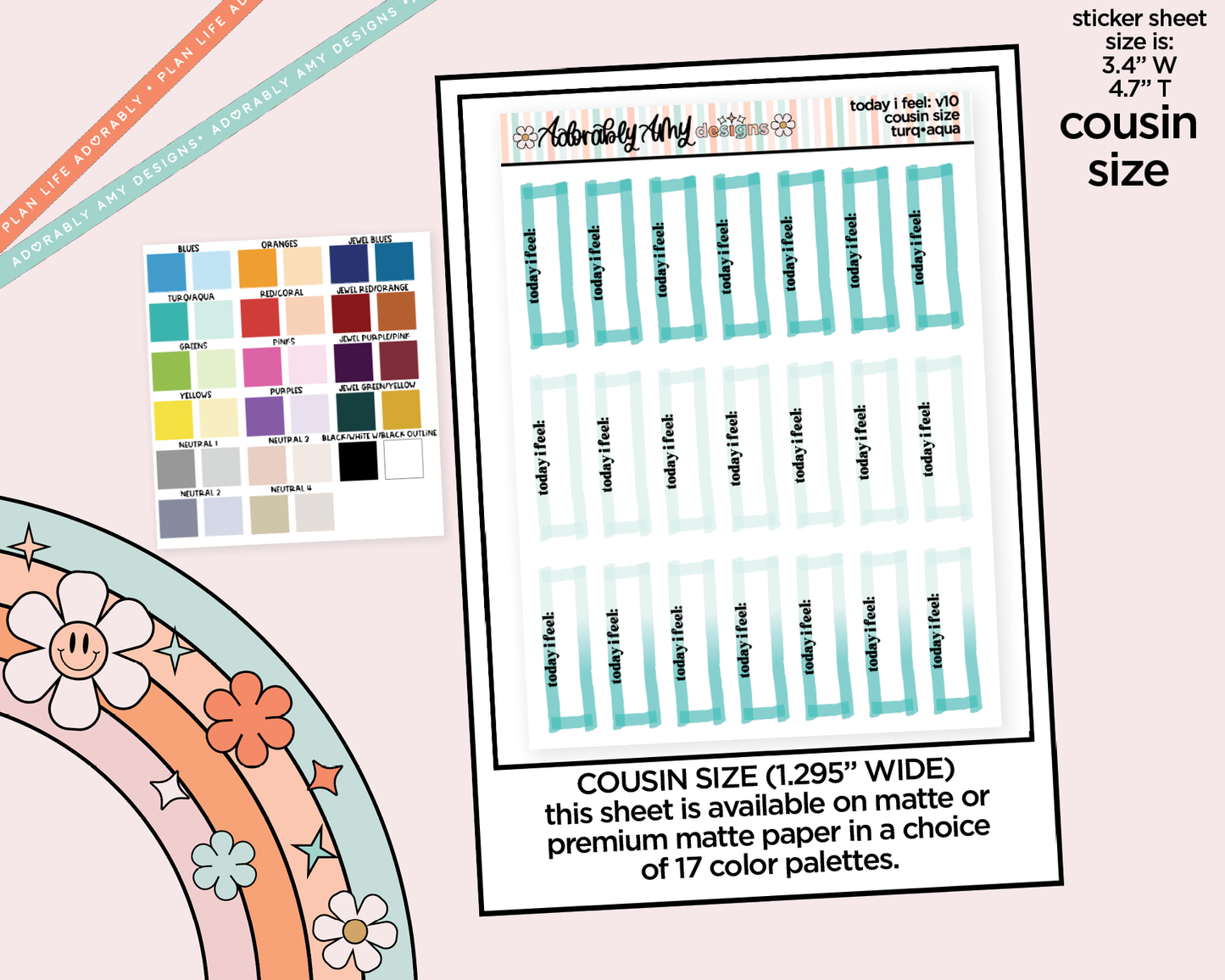 Rainbow Hobo Cousin Today I Feel: V10 Mood Tracker Boxes Planner Stickers for Hobonichi Cousin Size Planners