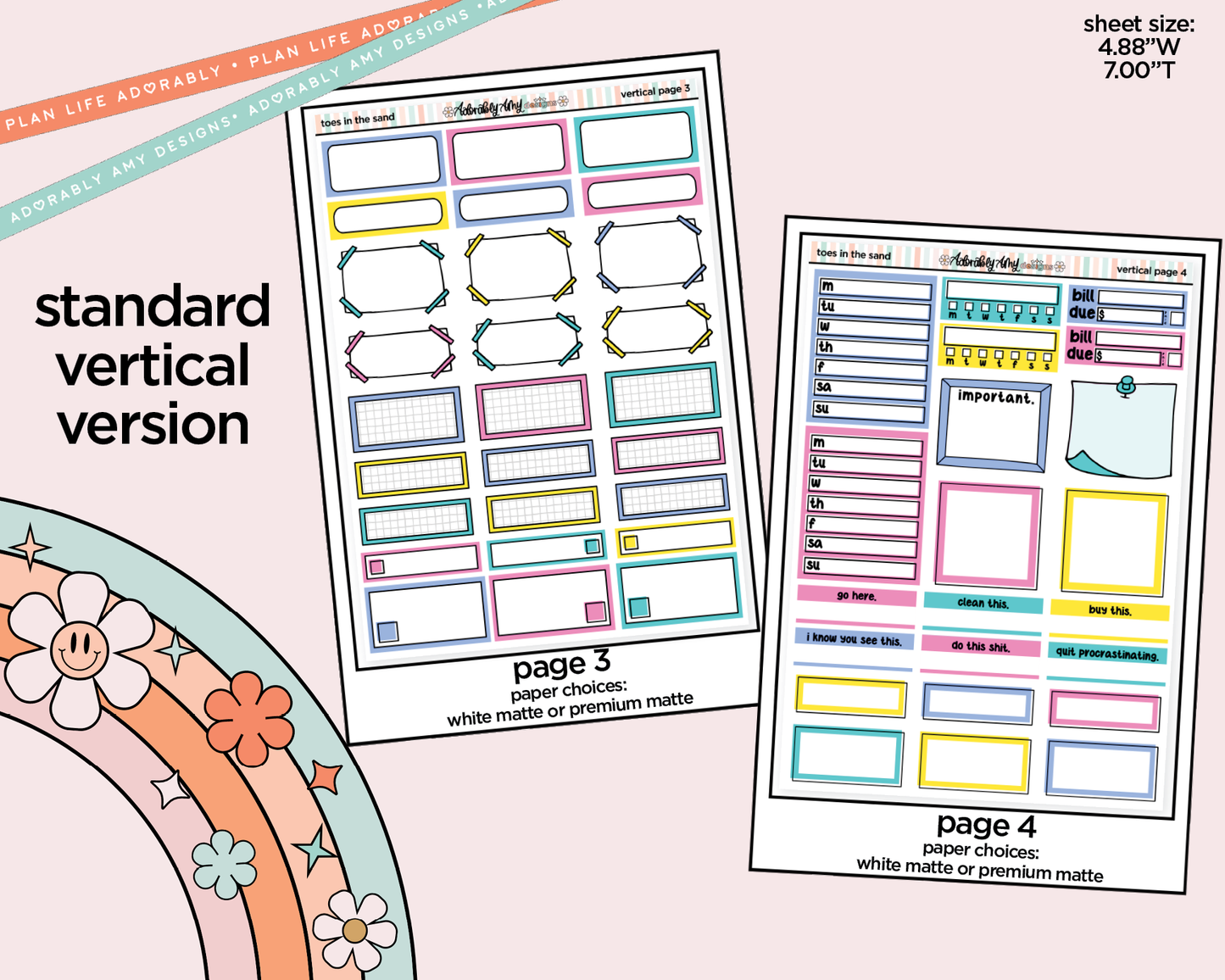Vertical Toes in the Sand Book in My Hand Weekly Sticker Kit for Vertical Standard Size Planners or Insert