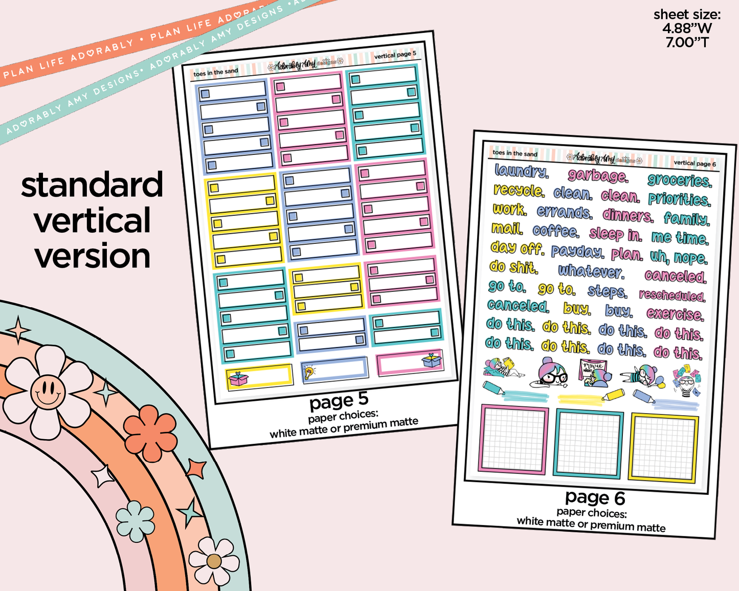 Vertical Toes in the Sand Book in My Hand Weekly Sticker Kit for Vertical Standard Size Planners or Insert