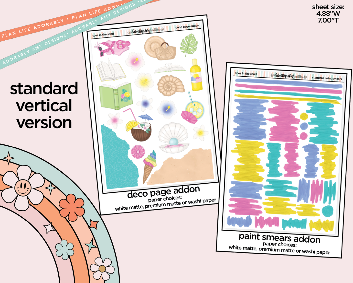 Vertical Toes in the Sand Book in My Hand Weekly Sticker Kit for Vertical Standard Size Planners or Insert