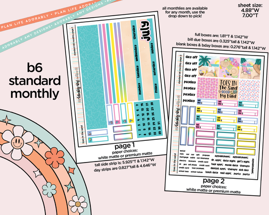 Standard B6 Monthly Pick Your Month Toes in the Sand Book in My Hand Planner Sticker Kit for some B6 Planners