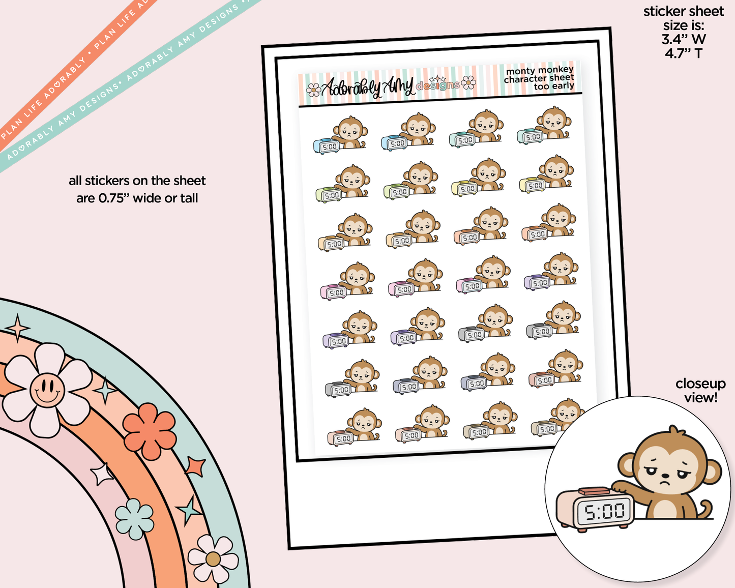 Monty the Monkey Too Early Decoration Character Planner Stickers