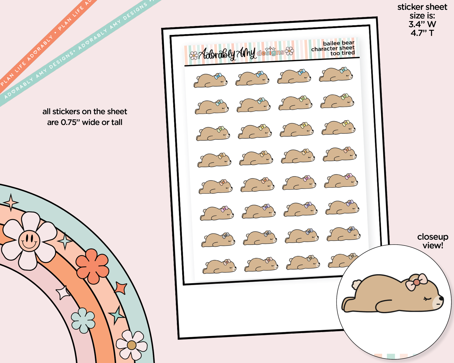 Bailee Bear Too TIred Decoration Character Planner Stickers