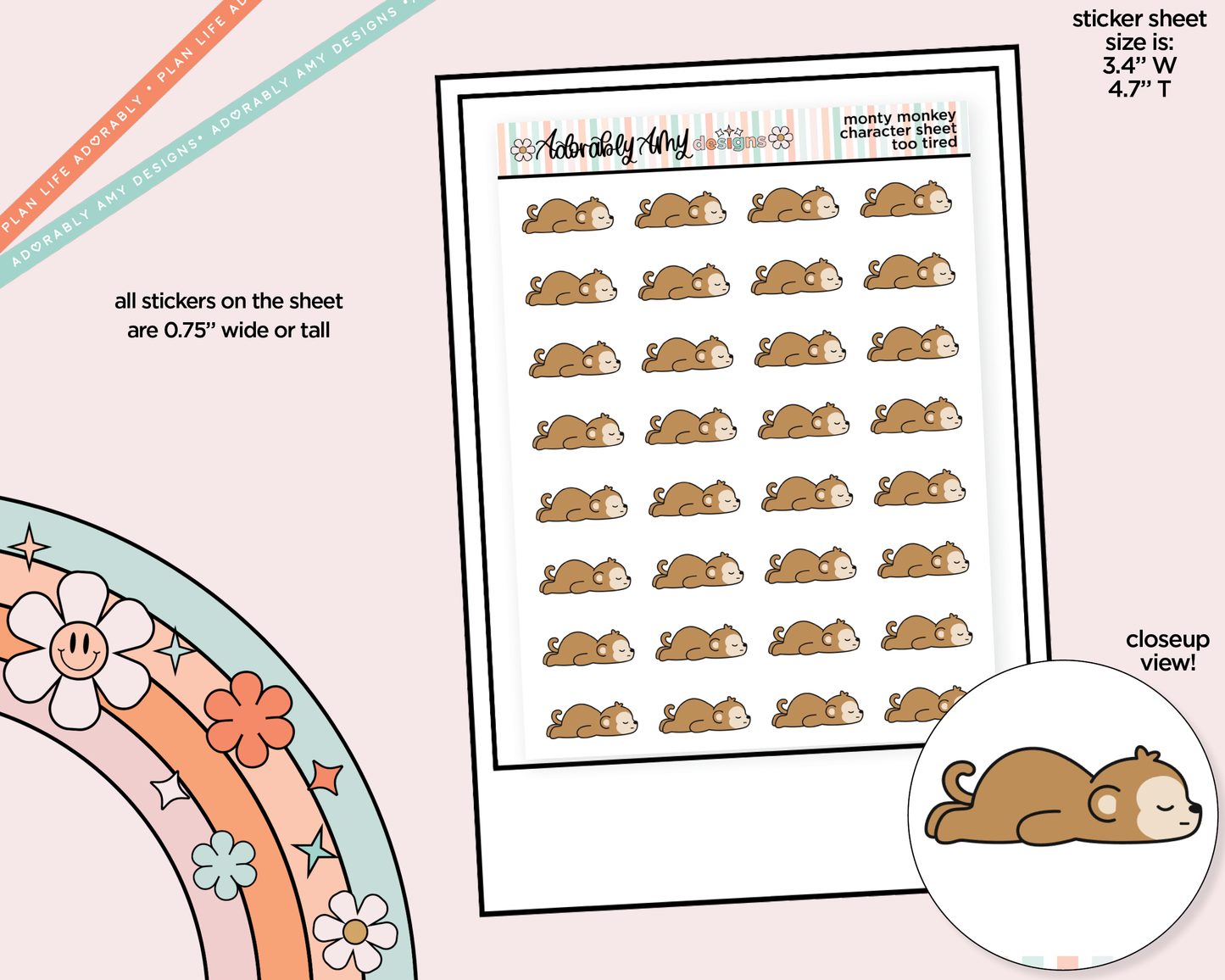 Monty the Monkey Too Tired Decoration Character Planner Stickers